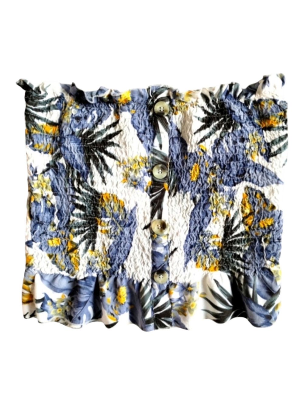 Tube Top Sleeveless Blouse S/M Tropical Print Blue Crop STYLE ENVY
